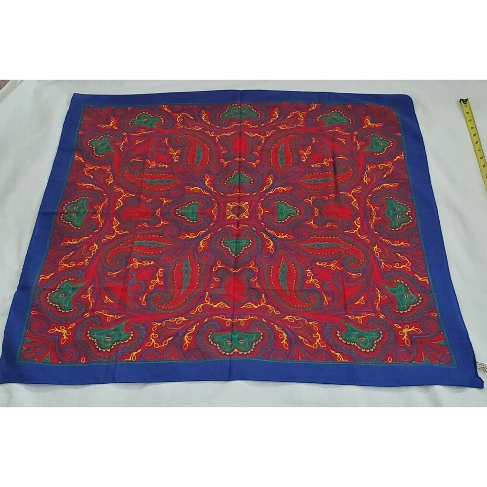 Woman's Scarf Polyester Square Wrap Made Italy Red Blue Green Yellow Paisley